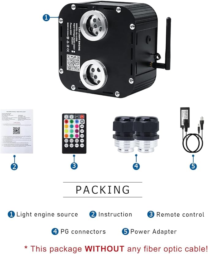 AKEPO 50W Dual-Head Twinkle Fiber Optic Light Engine Replacement, RGBW Twinkle+APP Control+Music Activated+28-Key Remote for Home Fiber Optic Star Ceiling