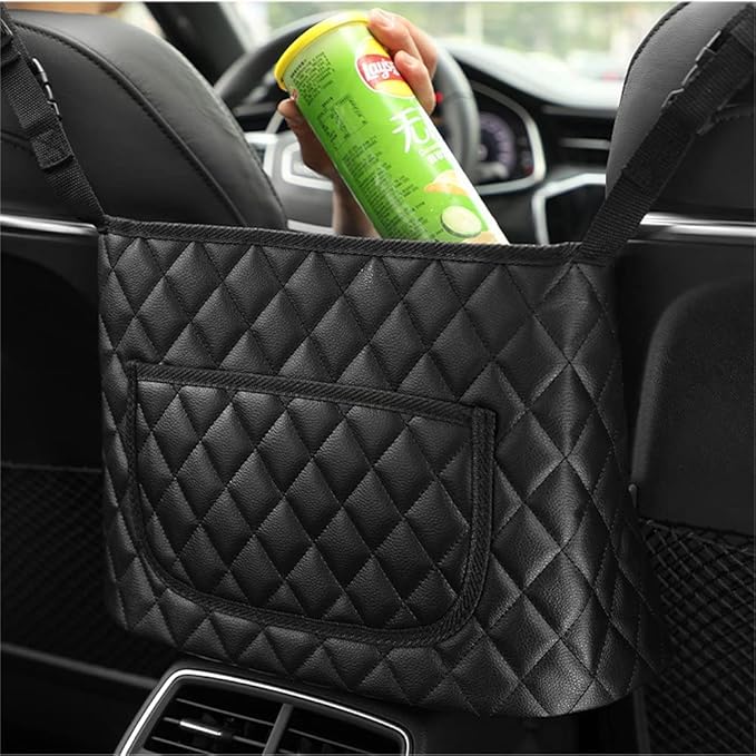 Car Purse Holder - Durable Leather Seat Back Organizer with Handbag Holder, Front Seat Storage Barrier, Backseat Pet & Kids Driver Storage Netting Pouch