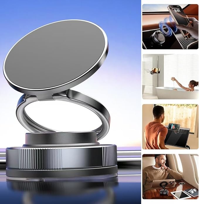 Car Phone Holder for Magsafe [96+LBS Strongest Suction & Magnetic] 360° Adjustable Car Phone Mount, Phone Mount for MagSafe Cell Phone Holders for Your Car,Mount for iPhone & Android (Black)