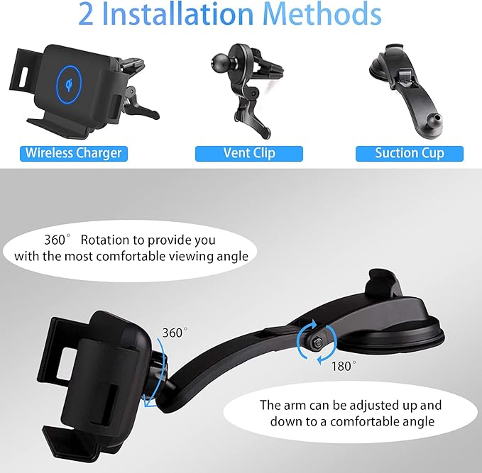 Wireless Car Charger Mount Compatible with Galaxy S25 Ultra/S25+/S25/S24/S23/S22 Series, Car Phone Wireless Charger for iPhone 17/Air/16/15/14/13/12 Series, Auto Clamp Air Vent Car Mount