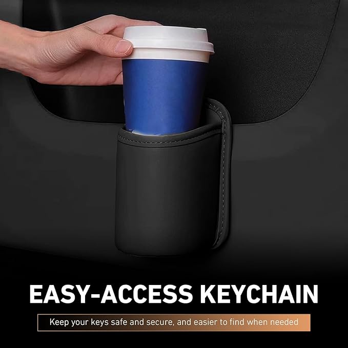 2 PCS Car Door Cup Holder, Multifunctional Leather Storage Bag Trash Can, Waterproof Side Door Pocket for Beverage Water Cup Mobile Phone, Fit for Most Cars Trucks (Black)