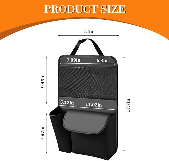 Car Seat Back Organizer, Leather Vehicle Seat Headrest Hanging Bag with Multiple Storage Pockets, Automotive Interior Organization Accessories, Universal for SUV Truck Sedan