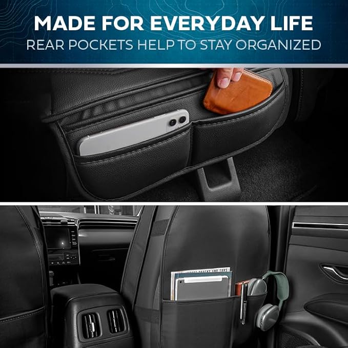 Classic Edition Seat Covers, Premium Faux Leather Seat Covers for Cars Trucks Vans SUV, Semi Custom Fit Car Seat Covers Front Seats Only, Automotive Interior Cover - Black
