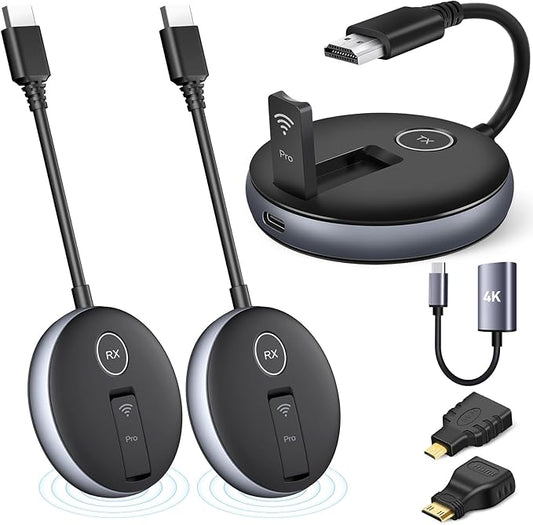 Wireless HDMI G9R Pro- One Transmitter and Two Receivers, Wirelessly Simultaneous Expansion of Multiple TVs- 165FT/50M 5.8G/2.4G @60Hz, Plug and Play Extender Kit- Streaming from Laptop/PC to Multi-TV