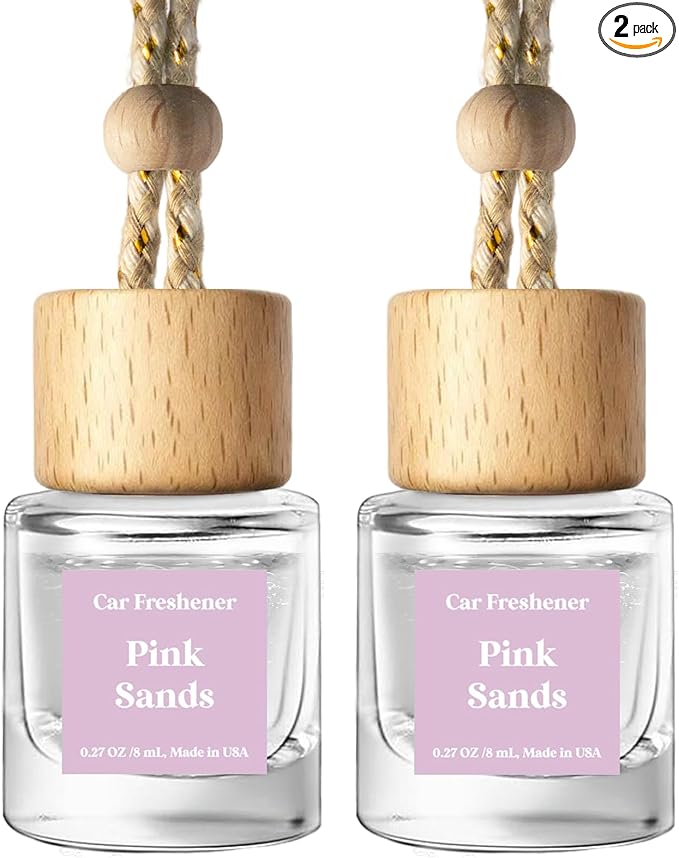 C Classy Hanging Car Air Freshener 2 Pack, Pink Sands Essential Oil Diffuser, Long-Lasting Fragrance, Cute Glass Bottle Car Accessories for Women & Men, Made in USA
