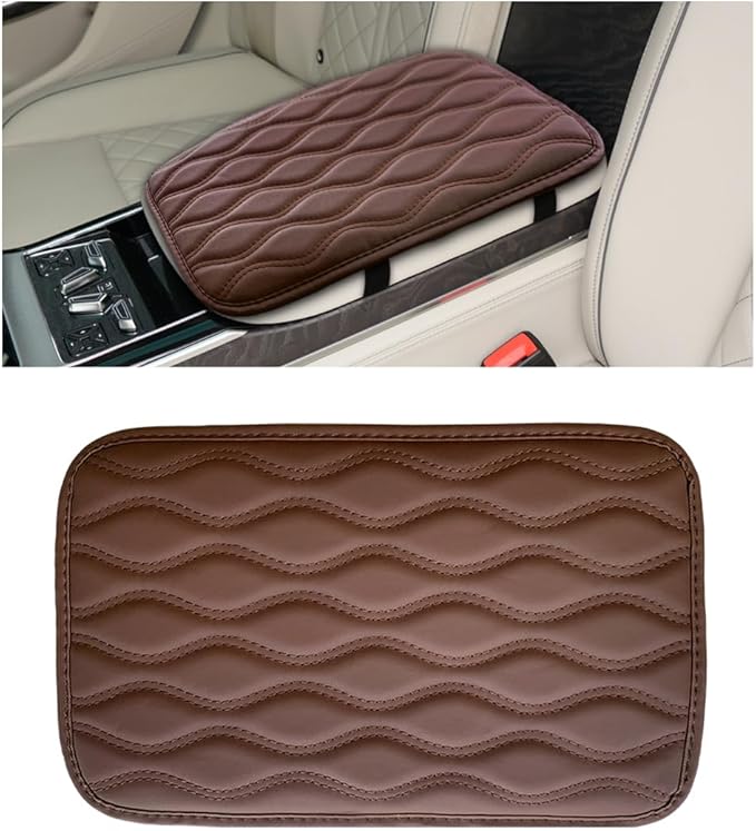 Car Center Console Cushion Pad, 12.48×7.40 Inches Waterproof Car Armrest Seat Box Cover, Comfortable PU Leather Vehicle Armrest Cover Protector, Car Decor Interior Accessories (Coffee)
