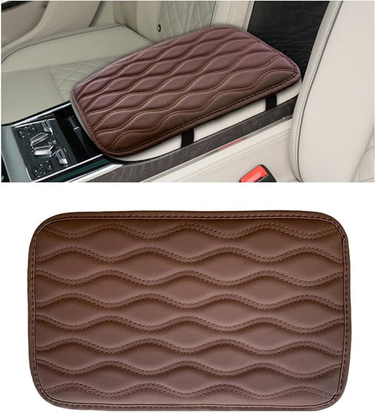 Car Center Console Cushion Pad, 12.48×7.40 Inches Waterproof Car Armrest Seat Box Cover, Comfortable PU Leather Vehicle Armrest Cover Protector, Car Decor Interior Accessories (Coffee)