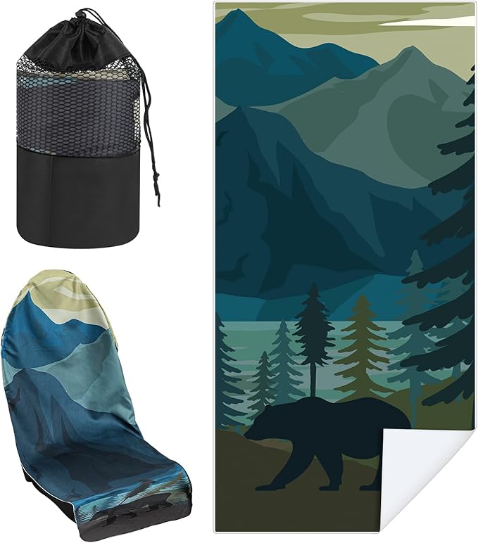 Car Seat Towel Covers with Storage Bag Seat Post Workout Sweat Cover Washable Non Slip for Car Towel for Dog Pet Workout Outdoor Sport Activities(Grizzly Guide)