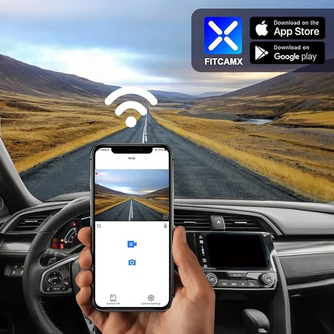Fitcamx 2K Dual Dash Cam Suitable for Honda 2011-2024 Vehicles (Rhombus Dome Light), OEM Look, Front 1440P+Rear 1080P HD Video, Loop Recording, Built-in WiFi & APP, G-Sensor, Easy to Set, 64GB Card