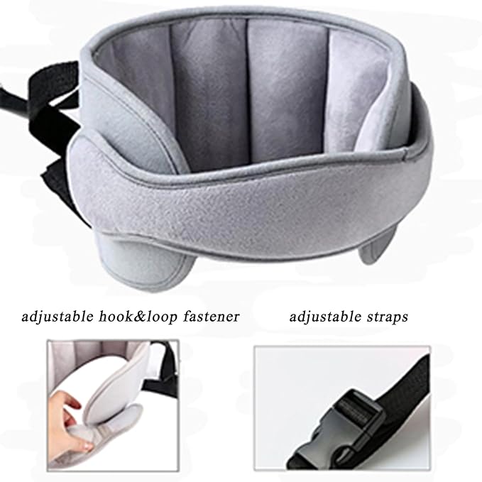 Child Car Seat Head Support - Baby Safety Car Seat Neck Relief Holder, Adjustable Head Band Strap Headrest, Baby & Kids Travel Accessories, Grey