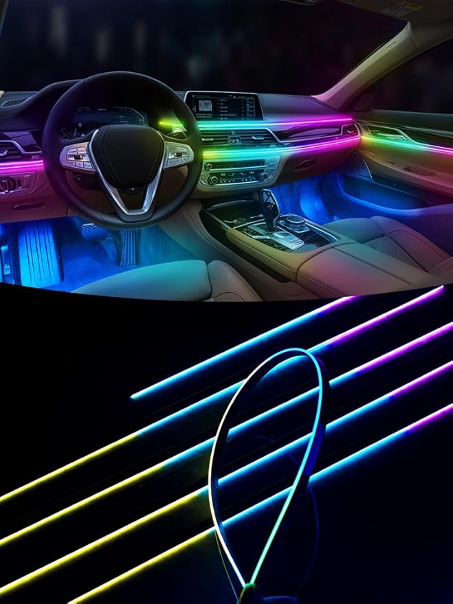Dreamcolor Acrylic Interior Car LED Strip Lights, Car Ambient Lighting Kit with APP Control, Decorative Lights with Dynamic Chasing Sync to Music, RGB Neon Lighting (10 in 1)