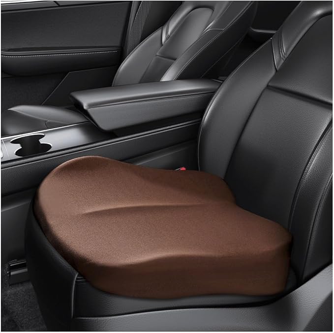 Car Seat Cushion, Comfort Memory Foam Car Cushion, Non-Slip Auto Booster Seat Cushion for Improve Driving Vision, Suitable for Vehicles Trucks SUVs Car Accessories (Coffee)