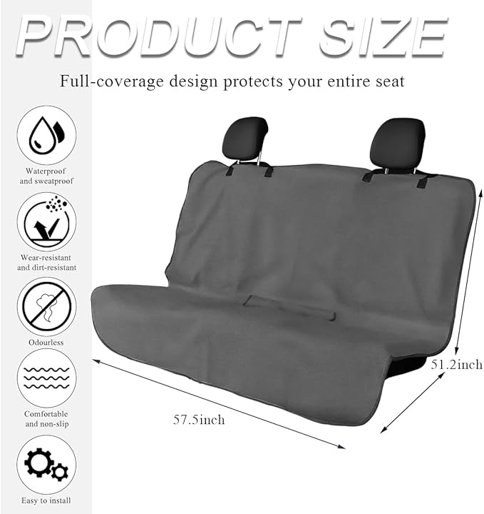 Car Towel Seat Cover, Waterproof Sweating Non-Slip Premium Soft Towel Carseat Protector, Universal Machine Washable Car Truck SUV Front Seat Cover for Gym Workout Beach Hiking (Gray, Rear)