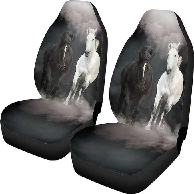Car Seat Covers 2 Pcs Soft Comfortable Auto Front High Back Seat Protector Covers Automobile Interior Decor Accessories, Universal(Black White Horse 59)