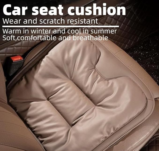 Car Seat Cushion, 2025 New Skin-Friendly Leather Seat Cushions, Breathable Dirt-Repellent Memory Foam Pad for Most Auto & Office Chairs (Brown)