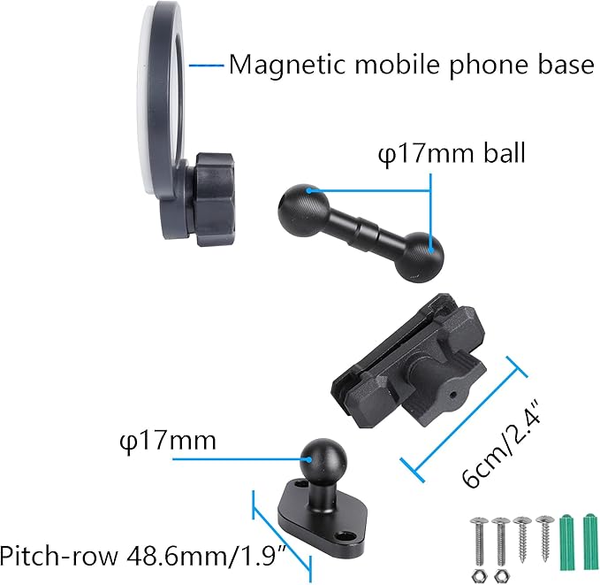 Magnetic Phone Holder with AMPS Standard Drill Base for Magsafe, Aluminum 360° Rotation Phone Mount for Car Dashboard Truck Boat Desk, Compatible with iPhone 16 15 14 13 12 Series