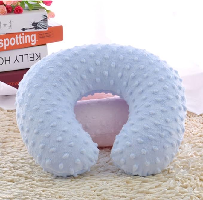 Neck Pillows Baby Kids Travel Pillow Inflatable Head Support Pillow Cute Cozy U Shape Neck Pillow for Car Seat Airplanes Train Soft Washable Chin Neck Support Pillow for Toddler Boys Girls (Blue)