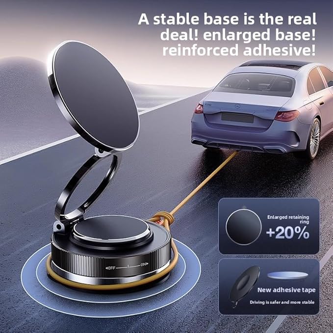 Upgraded adjustable vacuum magnetic car phone holder, strongest suction cup phone holder, 360° foldable car holder, suitable for cars/mirrors/smooth surface, compatible with iPhone and Android (black)