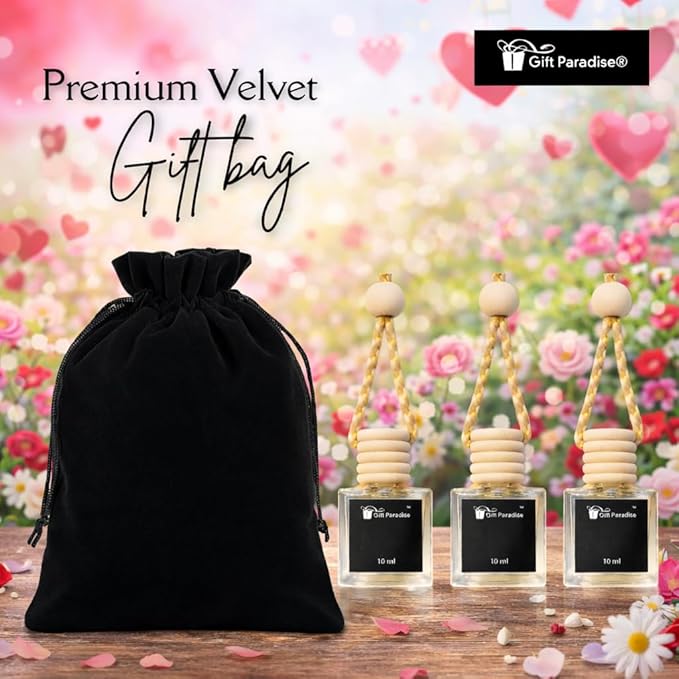 Black Currant & Jasmine Car Air Freshener with Velvet Gift Bag | Hanging Design for Multiple Spaces | Set of 3 (10 ml Each) | Elegant Floral-Fruity Scent by Gift Paradise