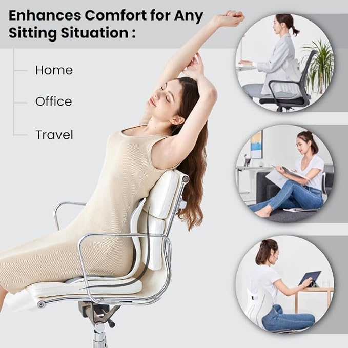 Ergonomic Lumbar Support Cushion, Cream, 460mm x 440mm x 340mm, Large, for Office Chairs & Car Seats, Posture Correction, Pregnancy Comfort,110-300 lbs Capacity