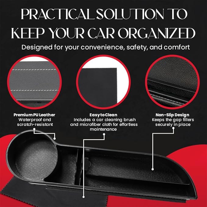 Car Seat Gap Filler Organizer 2 Pack - Accessory Tray for Front Seat Console Car Organizer and Storage w/Accessories