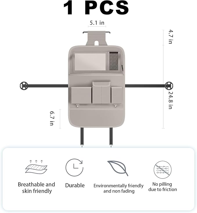 XDV Car Seat Organizers,Multi-functional Back Seat Protectors, Storage Pouches, and Tray Holders (for Cars, Kids, Seat Back and Rear Seats) (Plain Gray, 1 Pcs)