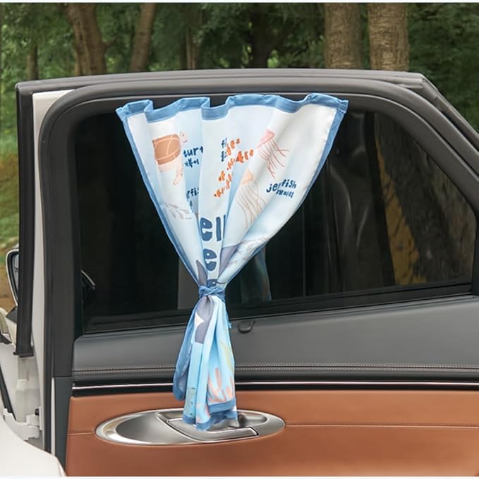 Magnetic Car Sun Shade Curtain for Side Window – Sun Blocker and UV Protector for Baby, Kids, and Pets – Universal Fit with Built-in Magnets for Steel-Framed Door (Magnet-New Ocean Friends)