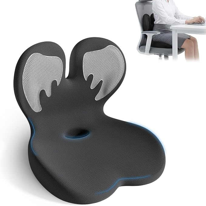 Memory Foam Seat Cushion,Orthopedic Ergonomic Seat Cushions for Tailbone,Sciatica, and Back Pressure Relief,L-Shaped Design & Adjustable Strap,Lumbar Support Pillow for Office,Car,Desk Chair