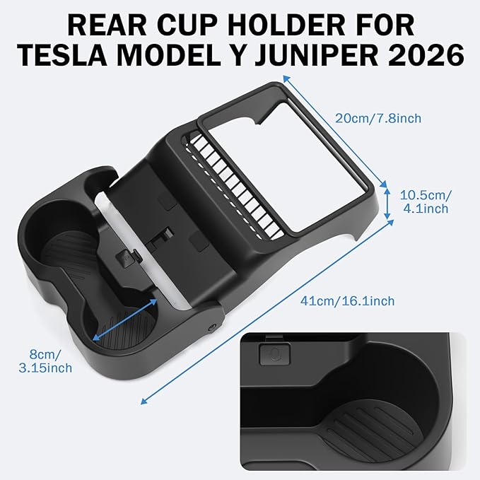 Rear Cup Holder for Tesla Model Y Juniper 2026/ Model 3 Highland 2025 2026, Rear Center Console Cup Drink Holder, No Drilling, Anti-Slip & Secure Fit Accessories for Model Y Juniper Back Seat