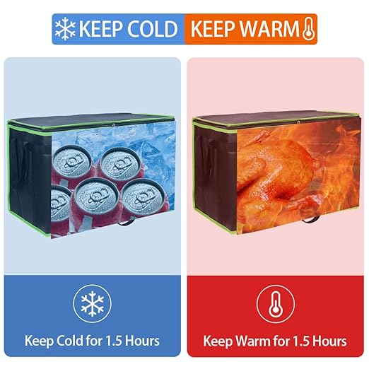CIVJET 1-Pack Insulated Food Delivery Bag, XXX-Large Commercial Food Warmer for Delivery Drivers, Insulated Reusable Grocery Cooler/Hot Bags, Tote Bag for Shopping/Travel, Black with Green Edge