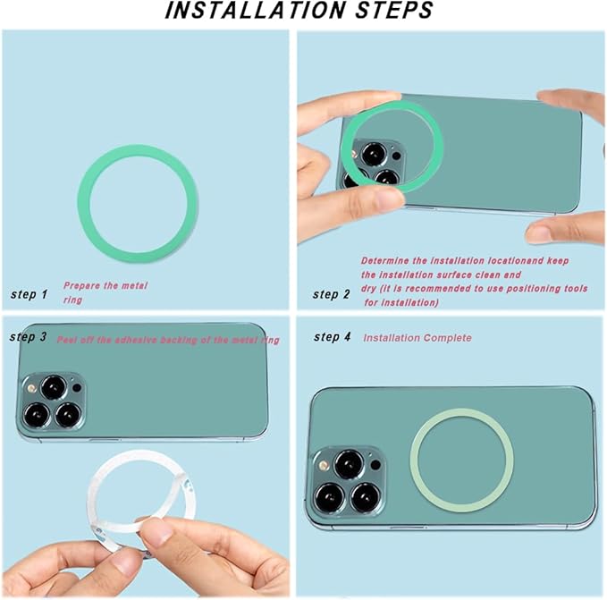 6 Colors Universal Metal Rings Compatible with Magsafe Magnetic Wireless Charger, Adapter Ring Sticker for Cell Phone Case Magnet Wireless Charging, Compatible with iPhone 16/15/14/ Samsung Galaxy