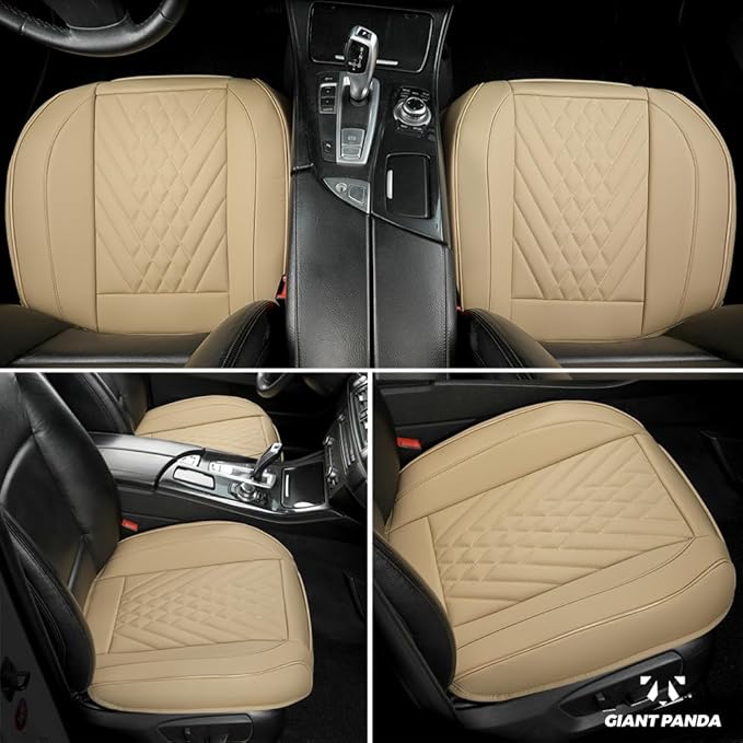 GIANT PANDA 1pack Front Car Seat Cover Bottom Seat Cover, PU Leather Driver Car Seat Protector Fits 95% of Vehicles, Wrapping Around The Bottom (Beige)