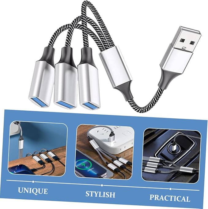 Angoily USB Power Splitter Hub 1 Male to 3 Female Multi-Port USB Cable Splitter for Laptop Car Home