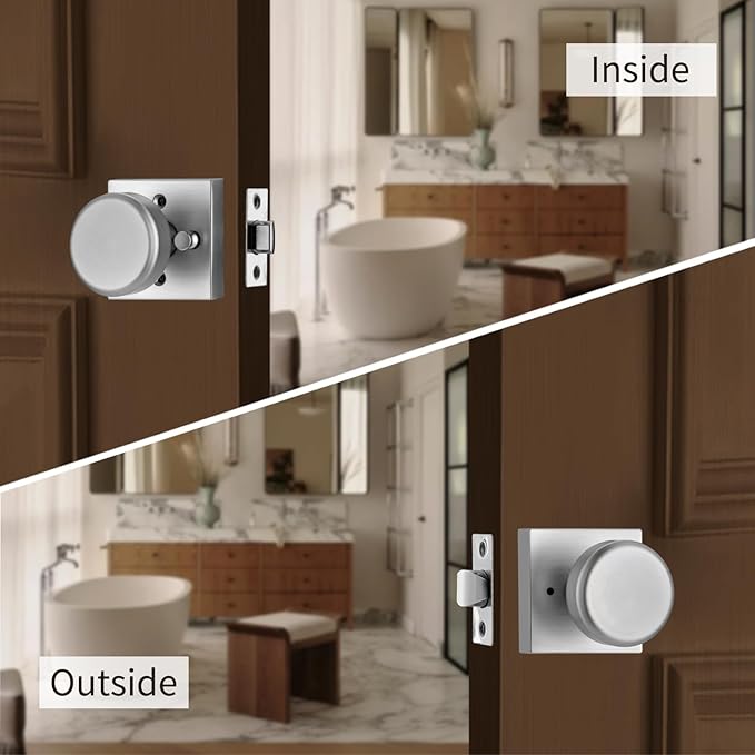 Brushed Nickel Door Knobs with Square Rosette, Interior Door Handles for Bath & Bed, Heavy Duty Door Knob with Lock