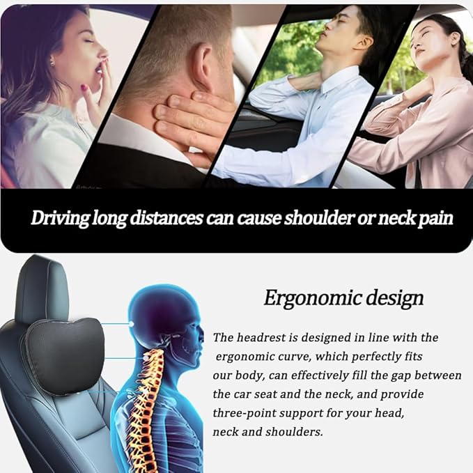 Seat Headrest Neck Pillow for Tesla Model 3 ModelY/S/X Uniquely Designed Neck Pillow Seat Headreck Cushion Nappa Leather Neck Support Car Accessories (H-Black-2pcs)