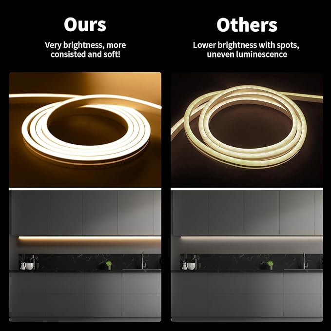 iNextStation Warm White LED Rope Lights 16.4FT/5M DC12V LED Strip Lights, IP65 Waterproof Silicone Neon Light Strip, Flexible Led Light Strip 0.98in Cut for DIY, Rope Led Lights for Bedroom(No Plug)