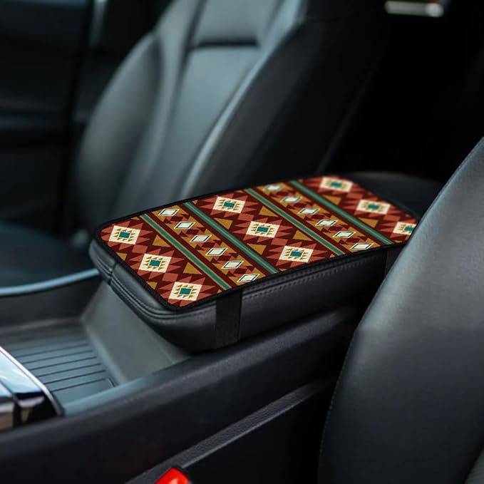 1pc Center Console Armrest Cover Pad 12.6x7.5 inch Indian Decorative Pattern Neoprene Car Armrest Cushion Waterproof Armrests Seat Box Cover Protector for Universal Cars Vehicles SUVs