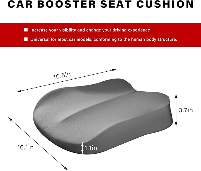 Car Seat Cushion, Ergonomic Memory Foam Auto Booster Seat Pad with Nonslip Bottom, Comfortable Vehicle Cushion for Short People Driving Fit for Sedan Truck SUV, Car Accessories (Gray)