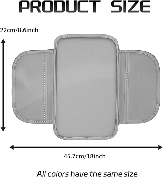 Car Center Console Cover Arm Rest Cover Pad for Car Armrest Box, Middle Console Covers Leather Armrest Box Mat Pad Protector Cushion with 2 Storage Bags for Cars Interior Accessories(Grey)