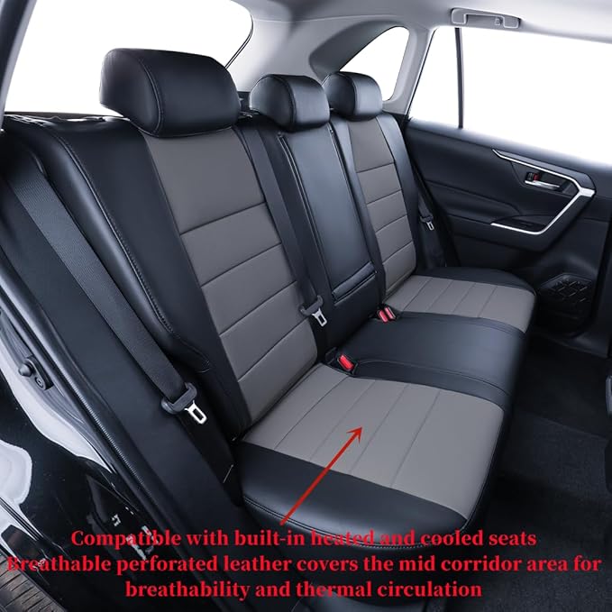 coverdream RAV4 PHEV Waterproof Leather Seat Covers Custom Fit for 2019-2025 Toyota RAV4 Hybrid XSE,Hybrid SE,Prime SE/XSE,Full Coverage,Airbag Compatible,Car Seat Protector (Full Set,Black/Gray)