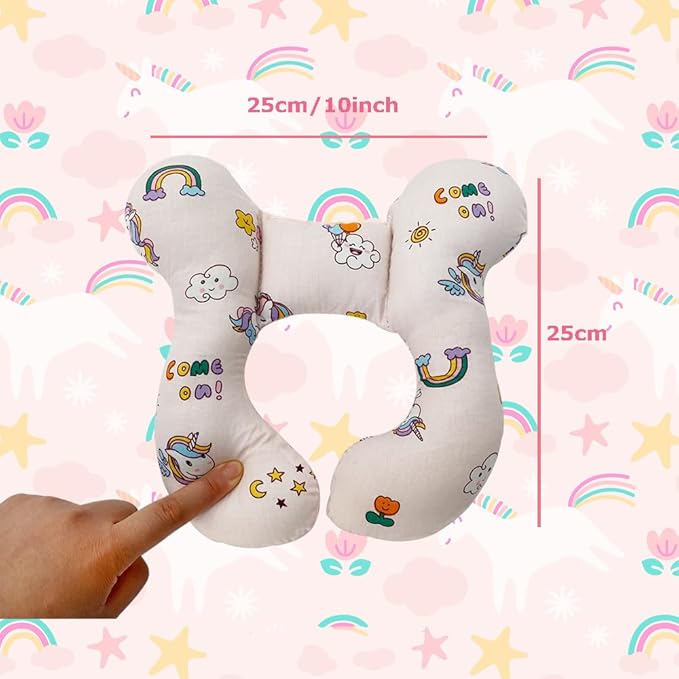 Baby Neck Pillows, Comfortable Baby Travel Head Neck Support Pillow for Car Seat Stroller Pushchair, Soft PP Cotton Travel Pillow for 0-2 Years Old Toddler Infant Newborn, Rainbow