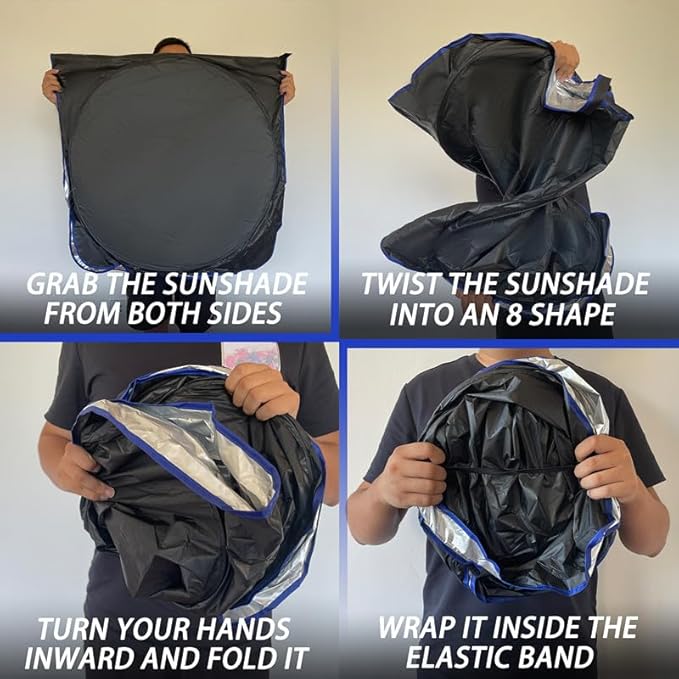 MORNYRAY Car Windshield Sun Shade，Reflector Sunshade Offers Ultimate Protection for Car Interior，Cool Reflective Sun Blocker，Foldable Car Interior Accessories (Black, Medium),(64x32 inches)