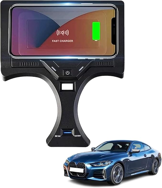 Wireless Car Charger for BMW 2 Series (2022-2024), i3/3 Series (2020-2024), i4/4 Series (2021-2024) with 27W USB & Type-C Center Console Accessory Panel, Fast Charger for i-Phone Sam-Sung