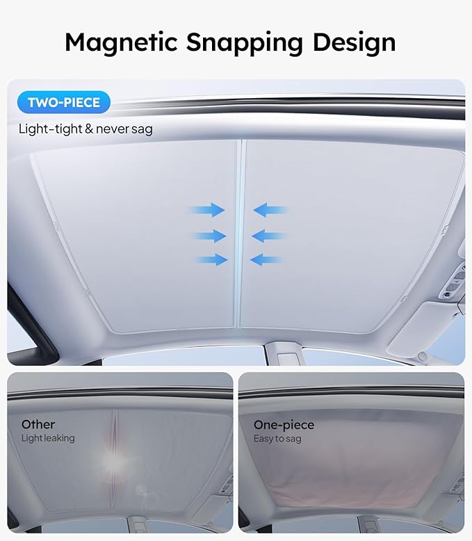 Wigoo Tesla Model Y Sunshade Roof [Never Sag, Nano Ice-Crystal Coatings] 3-Gen Heat Insulation Glass Roof Sun Shade, Accessories for Tesla Model Y 2020~2025, Tesla Interior Gray