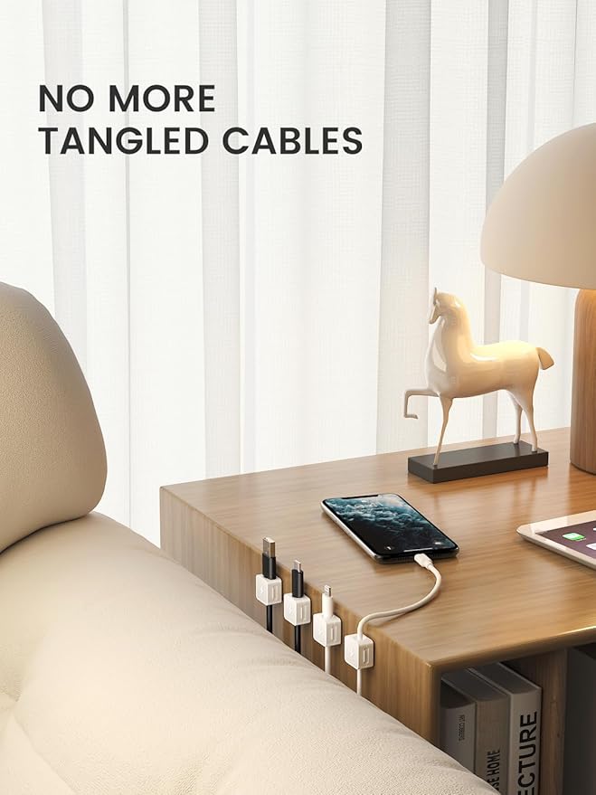 8 Pack Magnetic Cable Clips, Phone Cord Holder for Nightstand, Under Desk Cable Management, Canisflax Adhesive Wire Charging Cord Organizer Keepers Holder for Home Office Car Wall Desktop