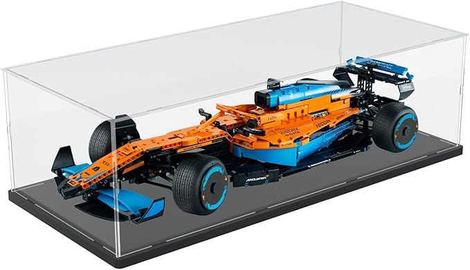 Choowin Acrylic Display Case for Lego Ferrari F1 for Lego Red Bull F1 for Lego Mercedes F1 for Lego McLaren F1 Car Display Thickened Clear Display Cases for Collectibles Assemble Dustproof(Black Base)