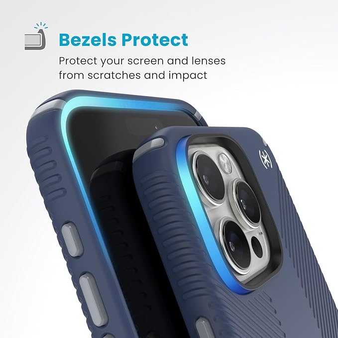 Speck Presidio 2 Grip iPhone 16 Pro Max Case - MagSafe and ClickLock - Slim Coastal Blue/Dust Grey
