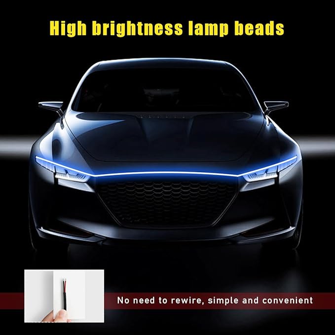 Ohleats 79 Inch Car Hood Light Strip, Exterior Flexible Daytime LED Running Light, Waterproof Auto LED Strip Light with Dynamic Scan Start-up Effect, Car Accessories for SUV Truck (Blue)