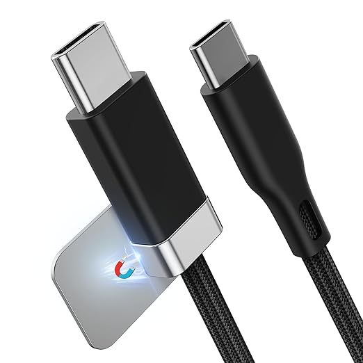 Magtame USB C to USB C Cable, 3.3FT StayCable with Anti-Drop Magnetic Holder, Braid 60W Type C Fast Charging Cord for Bedside/Car, Compatible with iPhone 17/16, Laptop
