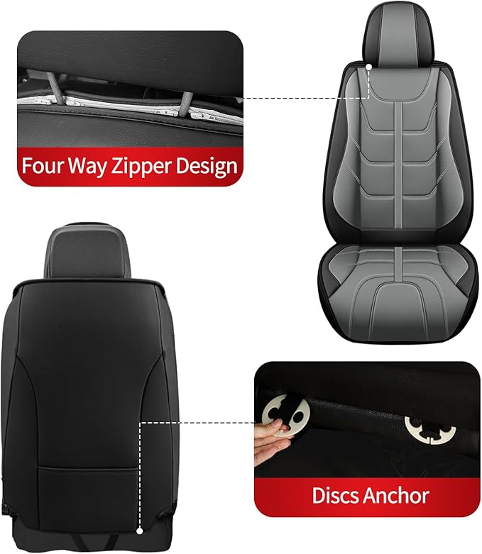 TTX LIGHTING Car Seat Covers fit for Jeep Wrangler 2003-2026 Front Seat: Premium Leather Automotive Seat Cover with Airbag Compatible Waterproof (2 Seats, Black & Gray)